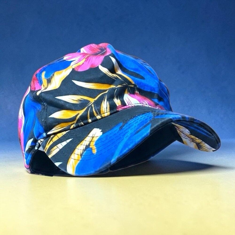 Vintage 90s San Sun Floral Hawaiian Tropical Snapback Hat Cap Hawaii Canvas